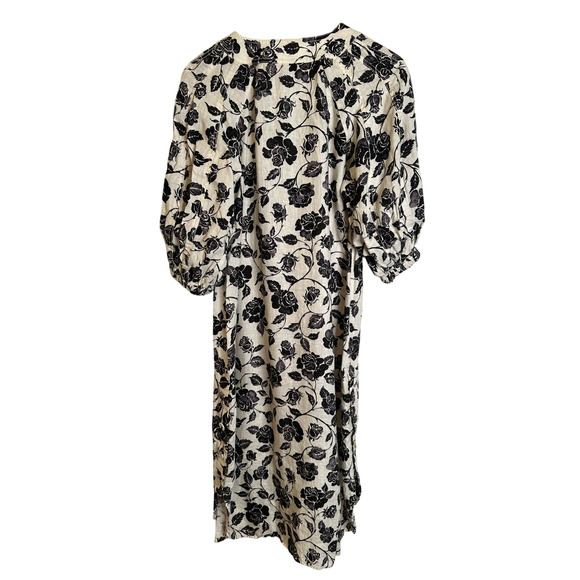 NEW Zimmermann S Lovestruck Floral 100% LINEN Midi Dress Puff Sleeve Black Tan 0 - Picture 6 of 13